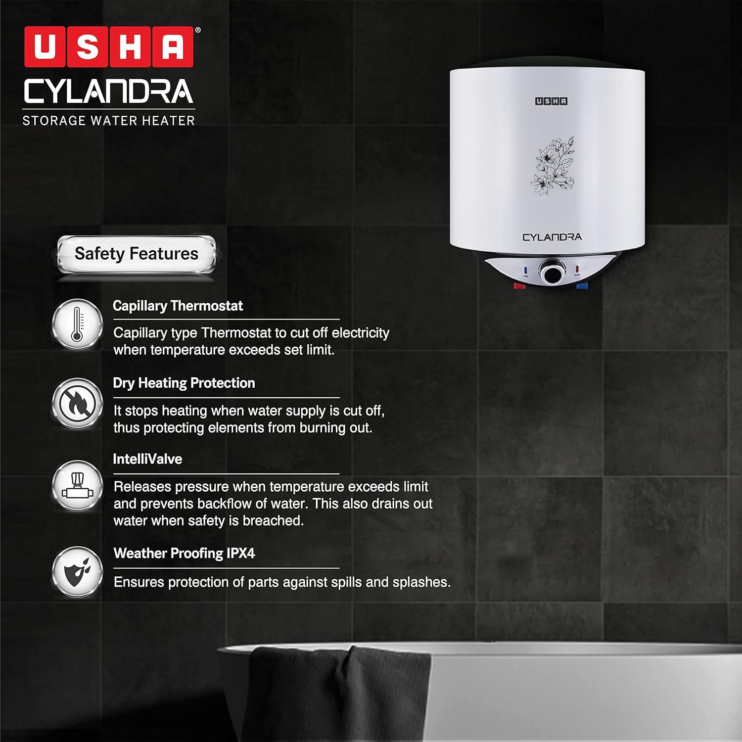 Usha Cylandra 15 Litre Storage Water Geyser (White) - Image 4