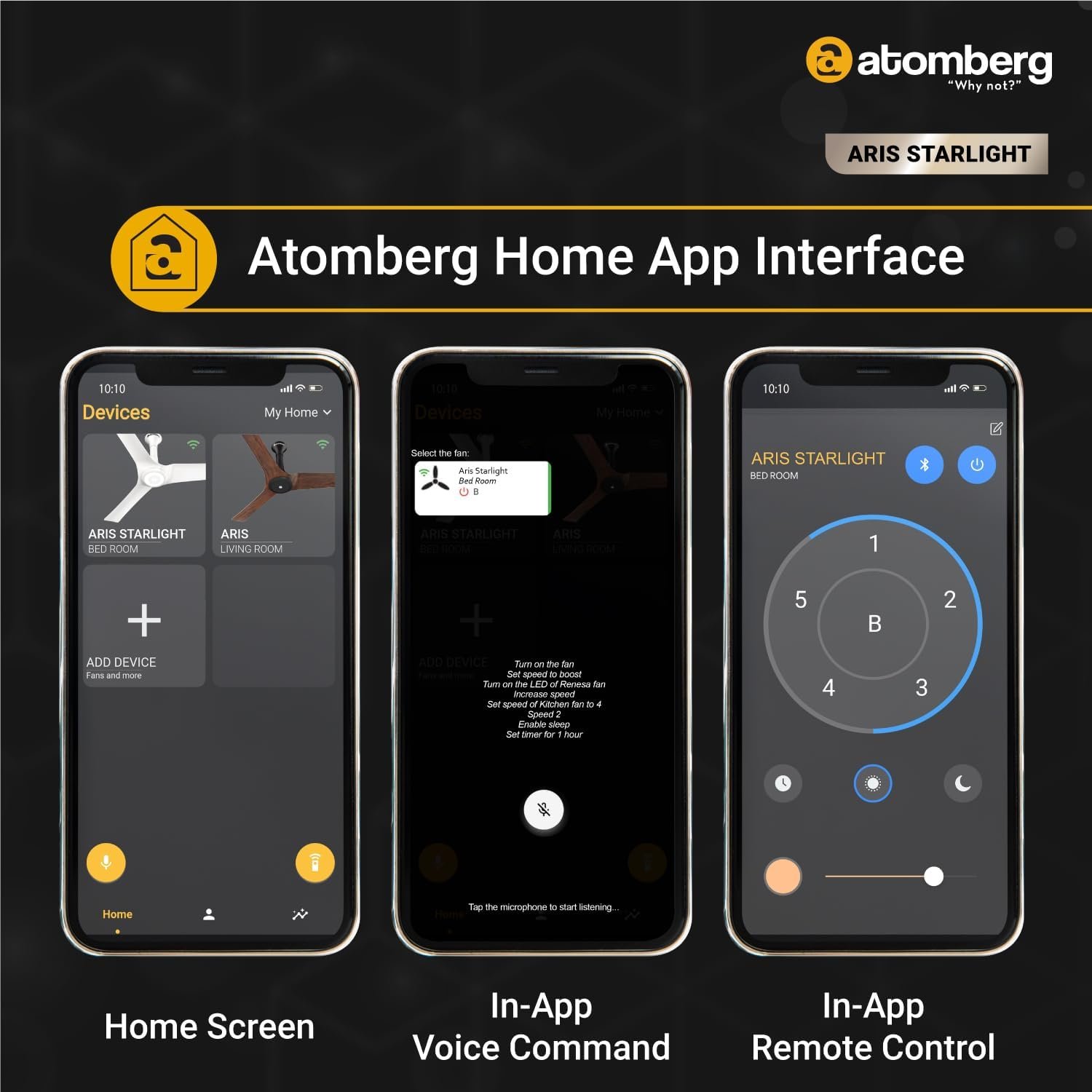 Atomberg Aris Starlight BLDC smart ceiling fan 1200mm with app and voice control